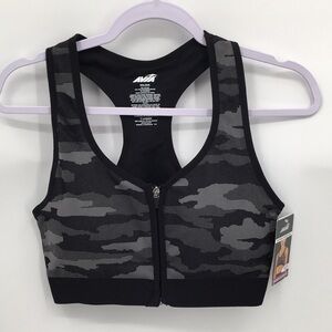 Avia Black Camo Camouflage Front Close Sports Bra XXL NEW